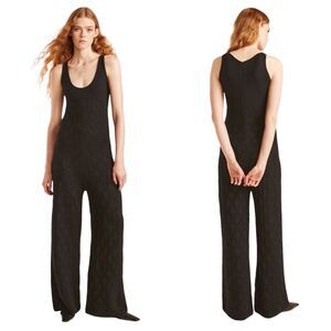 REBECCA TAYLOR Women M Doily Jumpsuit Black Swiss Dot Wool Knit Vintage Vibe NEW